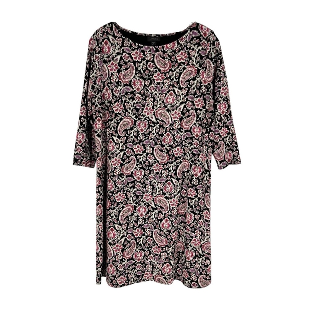 J Jill Wearever Collection Dress Womens Size Medium P Black Paisley Stretch Knit